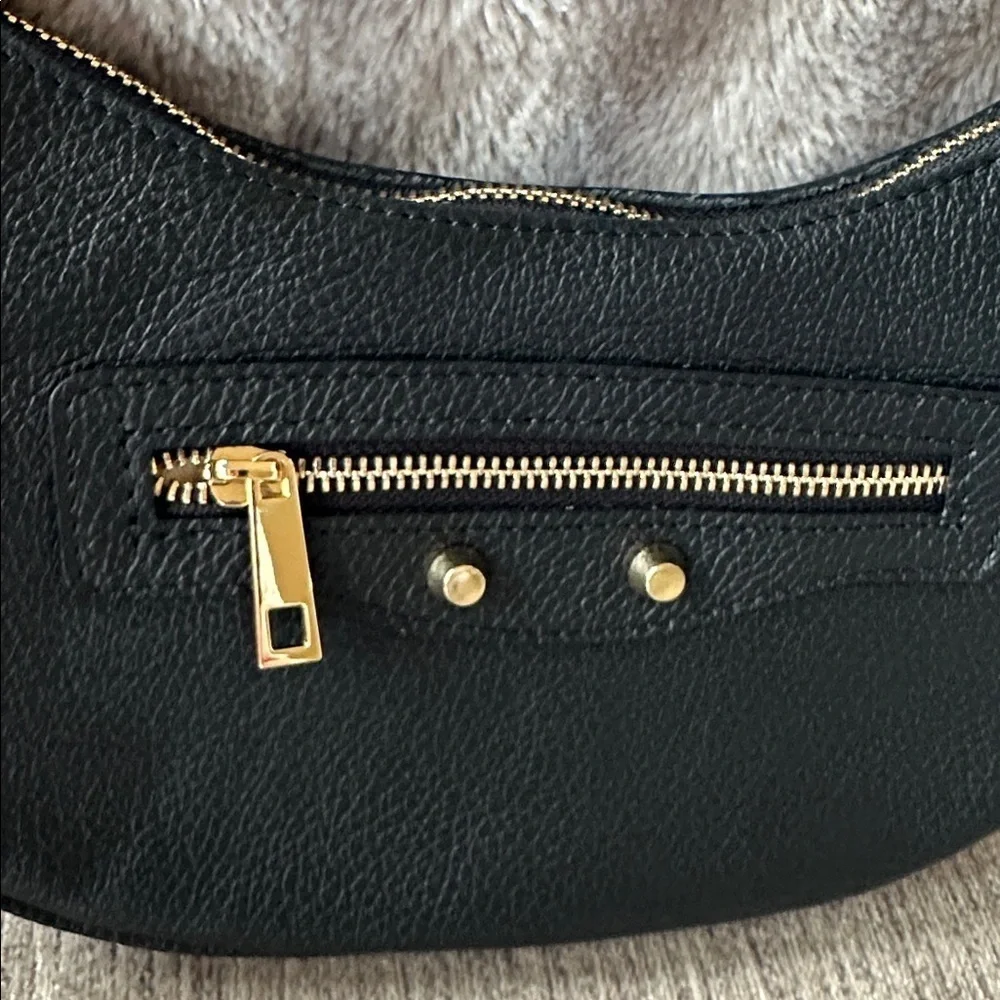 Persaman New York Black Hobo Bag with Gold Accents